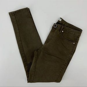 ✨Zara Basic Women's Z1975 Denim  Rouched Knees Jeans Green Stylish✨